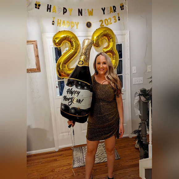 Lulu's Got the Party Gold Lurex One-Shoulder Mini Dress - Picture 12 of 12